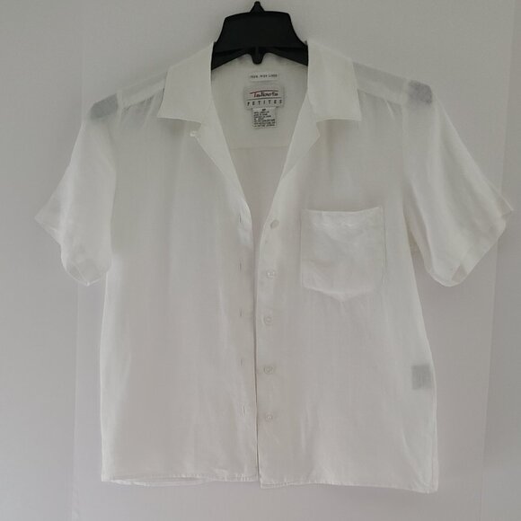 TALBOTS 100% IRISH LINEN TOP- WHITE-SIZE 8 PETITE- FRONT POCKET - Picture 1 of 13